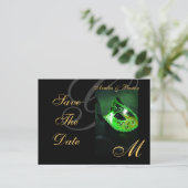 Green Masquerade Mask Save the Date Briefkaart (Staand voorkant)
