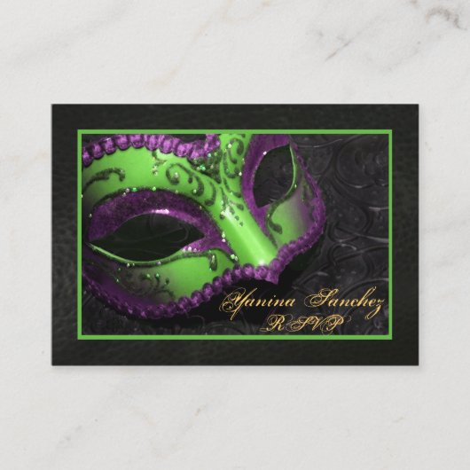 Green Masquerade RSVP-Visitekaartjes Informatiekaartje (Voorkant)
