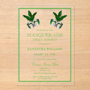 Green Masquerade Sweet 16 Acryl Uitnodigingen
