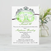 Green Masquerade Sweet 16 Birthday Invitation Kaart (Staand voorkant)
