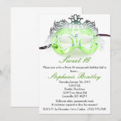 Green Masquerade Sweet 16 Birthday Invitation Kaart (Voorkant / Achterkant)