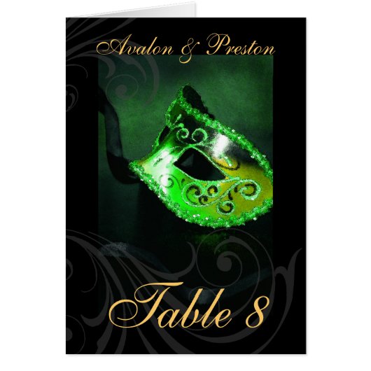 Green Masqurade Swirl Table Number Card (Voorkant)