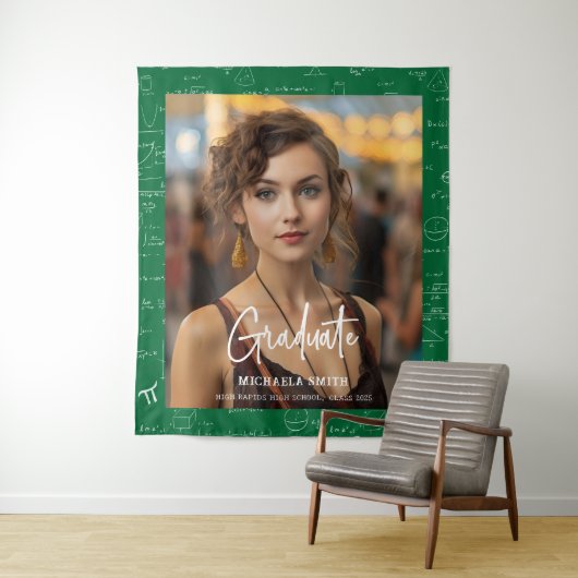 Green Math Handwritten Script Photo Graduation  Wandkleed (In situ)