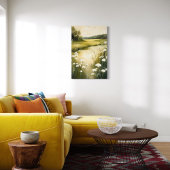 Green Meadow – Serene Wildflower Landschap Canvas Afdruk