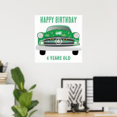 Green Mean Retro Car Boy's Birthday Poster (Thuiskantoor)