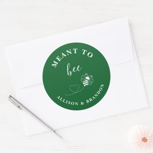 Green Meant to Bee Jar Label, Wedding Favor Honey  Ronde Sticker (Envelop)