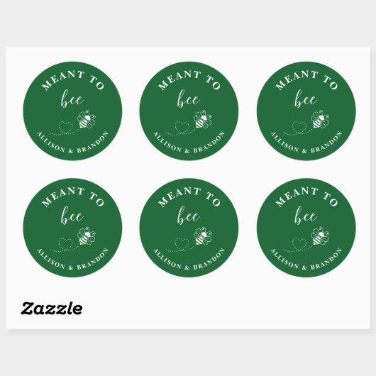 Green Meant to Bee Jar Label, Wedding Favor Honey  Ronde Sticker (Vel)