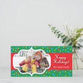 Green Medallion wit polka dots photocard Feestdagenkaart (Staand voorkant)