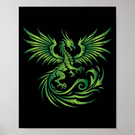 Green Medieval Dragon Fantasy Mythische kunst Mann Poster (Voorkant)