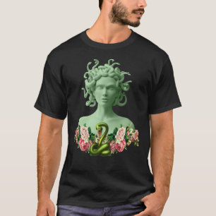 Green Medusa Gorgon Griekse mythologie Pink Floral T-shirt
