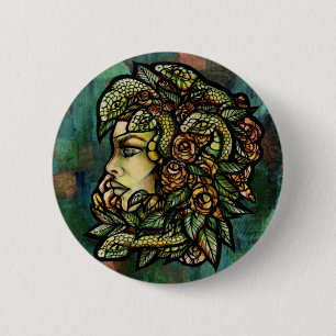 Green Medusa Snakes Roos Gorgon Ronde Button 5,7 Cm