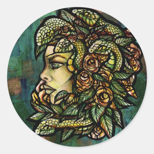 Green Medusa Snakes Roos Gorgon Ronde Sticker (Voorkant)