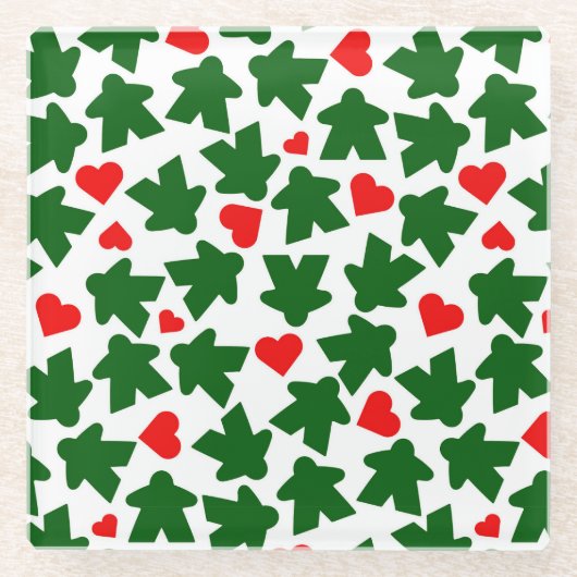 Green Meeple with Red Heart Glazen Onderzetter (Voorkant)