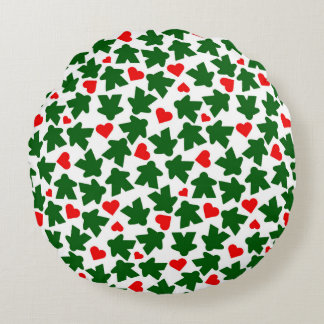 Green Meeple with Red Heart Rond Kussen