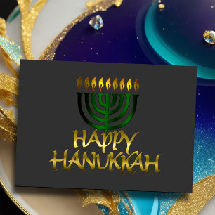 Green Menorah Flames Happy Hanukkah Kaart