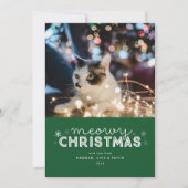 Green Meowy kerstfoto Feestdagenkaart (Voorkant)