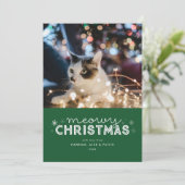 Green Meowy kerstfoto Feestdagenkaart (Staand voorkant)