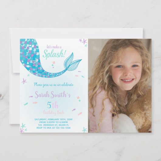 Green Mermaid Birthday Uitnodiging (Voorkant)