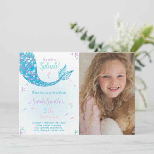 Green Mermaid Birthday Uitnodiging (Staand voorkant)