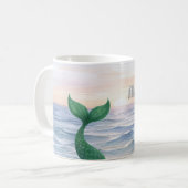 Green Mermaid Tail Ocean Sunset Koffiemok (Voorkant links)