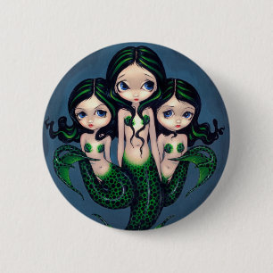 "Green Mermaid Triplets"-Button Ronde Button 5,7 Cm