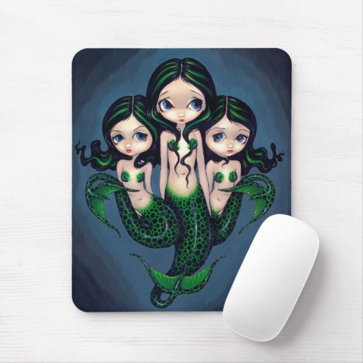 "Green Mermaid Triplets" Mousepad Muismat (Met muis)