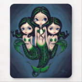 "Green Mermaid Triplets" Mousepad Muismat (Voorkant)