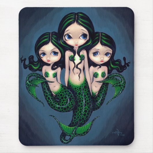 "Green Mermaid Triplets" Mousepad Muismat (Voorkant)