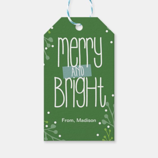 Green Merry and Bright Christmas Gift Label Cadeaulabel (Voorkant)