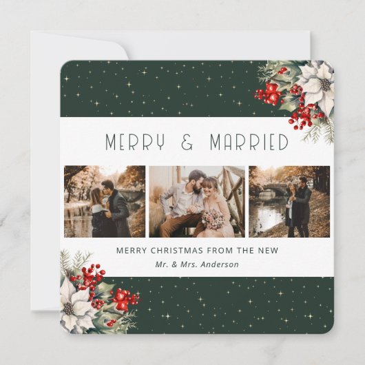 Green Merry and Married Botanical Christmas Card Feestdagenkaart (Voorkant)
