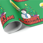 Green "Merry Chrismukkah" met Snowman en Menorah Cadeaupapier (Rol Hoek)