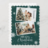 Green Merry Christmas 2 Foto Feestdagenkaart (Voorkant / Achterkant)