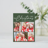 Green Merry Christmas 4 Foto Vakantie Briefkaart (Staand voorkant)