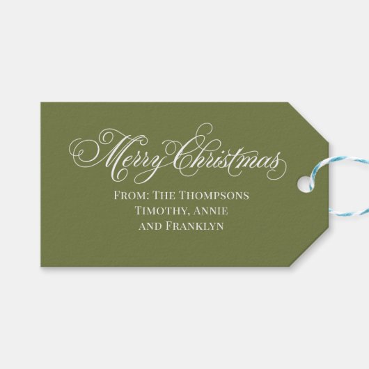 Green Merry Christmas Calligraphy Script  Cadeaulabel (Voorkant (Horizontaal))