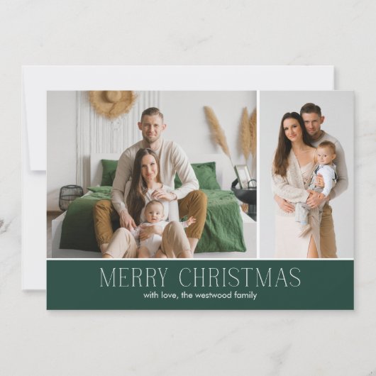 GREEN MERRY Christmas Elegant 2 Photo message Feestdagenkaart (Voorkant)