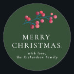 Green Merry Christmas Gepersonaliseerde Familie Ronde Sticker<br><div class="desc">Holly Cherry Green Merry Christmas Gepersonaliseerde familienaam Classic Round Stickers.</div>