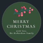 Green Merry Christmas Gepersonaliseerde Familie Ronde Sticker<br><div class="desc">Holly Cherry Green Merry Christmas Gepersonaliseerde familienaam Classic Round Stickers.</div>