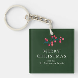 Green Merry Christmas Gepersonaliseerde Familie Sleutelhanger
