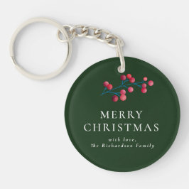 Green Merry Christmas Gepersonaliseerde Familie Sleutelhanger