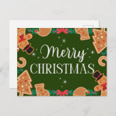 Green Merry Christmas Gingerbread Feestdagenkaart (Voorkant / Achterkant)