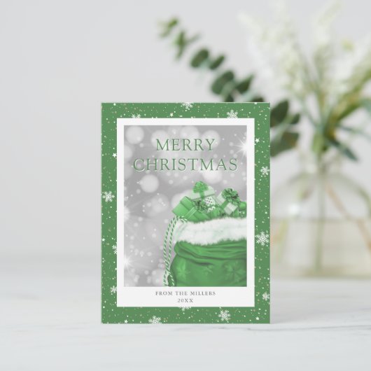 Green Merry Christmas Holiday Briefkaart (Staand voorkant)