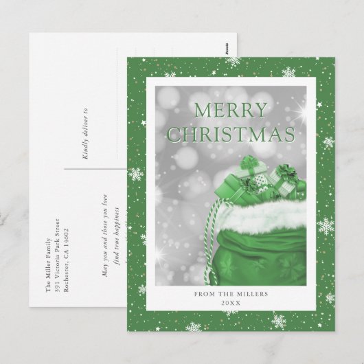 Green Merry Christmas Holiday Briefkaart (Voorkant / Achterkant)