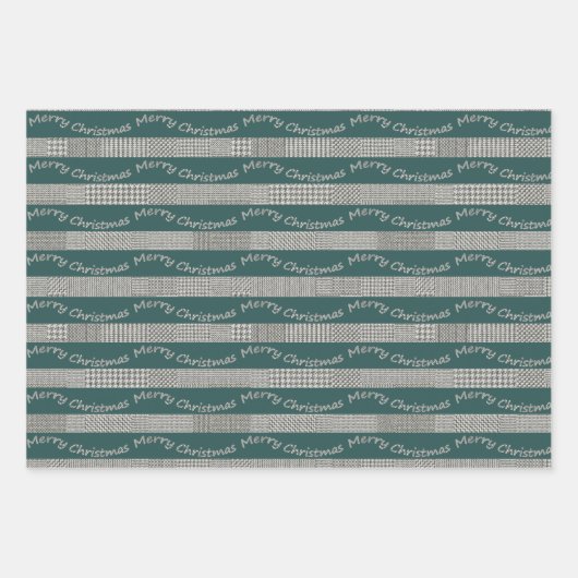 Green Merry Christmas Houndstooth Inpakpapier Vel (Voorkant 2)