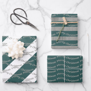 Green Merry Christmas Houndstooth Inpakpapier Vel