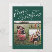 Green Merry Christmas Kalligrafie Script 3 Foto Feestdagenkaart (Voorkant)