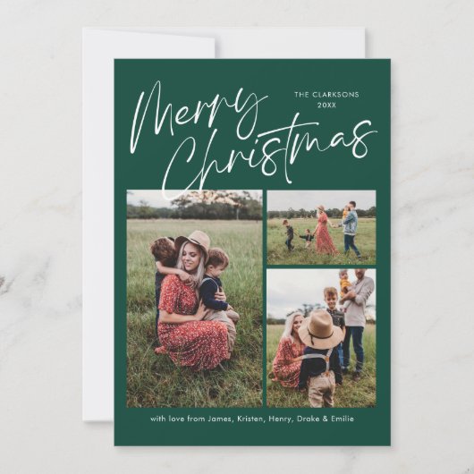 Green Merry Christmas Kalligrafie Script 3 Foto Feestdagenkaart (Voorkant)