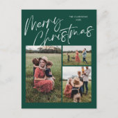 Green Merry Christmas Kalligrafie Script 3 Foto Feestdagenkaart (Voorkant)