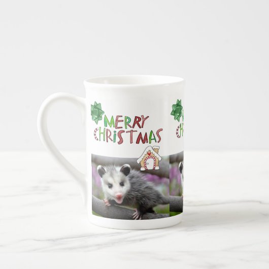 Green Merry Christmas Opossum Porselein Kop (Links)
