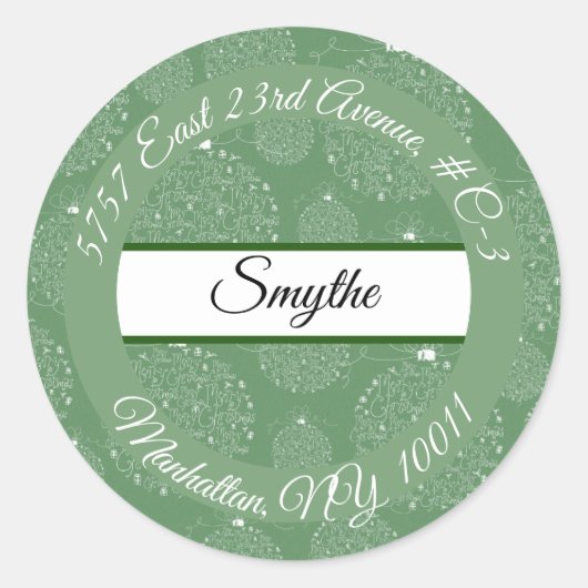 Green Merry Christmas Ornament Retouradres - Ronde Sticker (Voorkant)