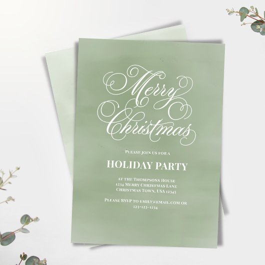 Green Merry Christmas Script Party Kaart